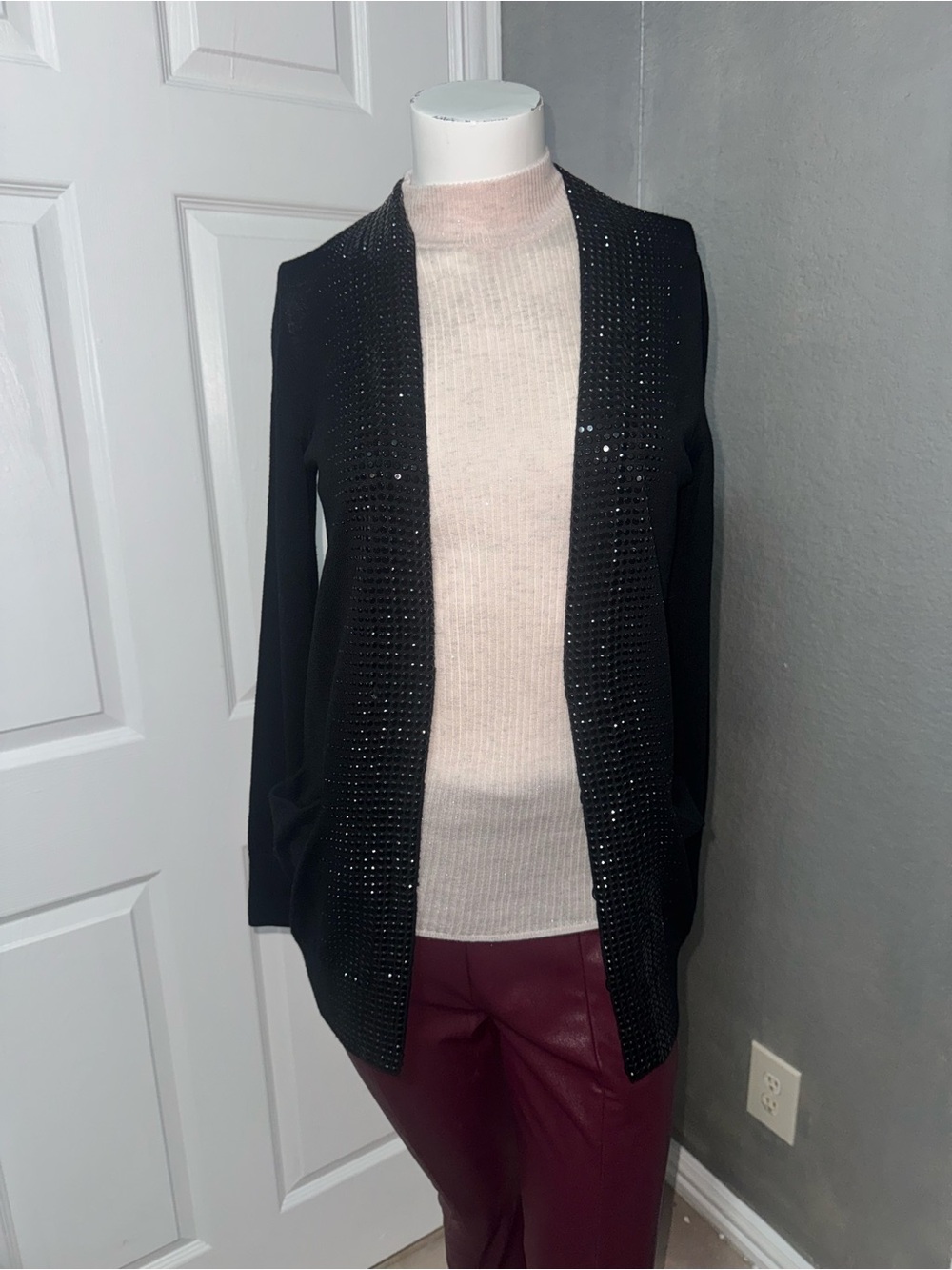 Tory Burch Black Open-Front Cardigan with Studded Trim